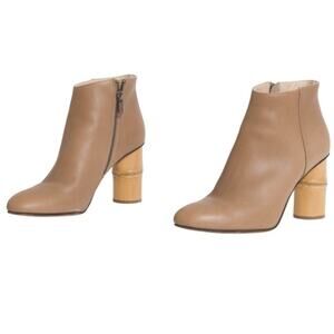 Shaina Mote Ikebana Taupe Italian Leather Ankle Boots Bamboo Structural Heel